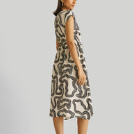 Reistor Deep V-neck Gathered Dress in Black Stripes