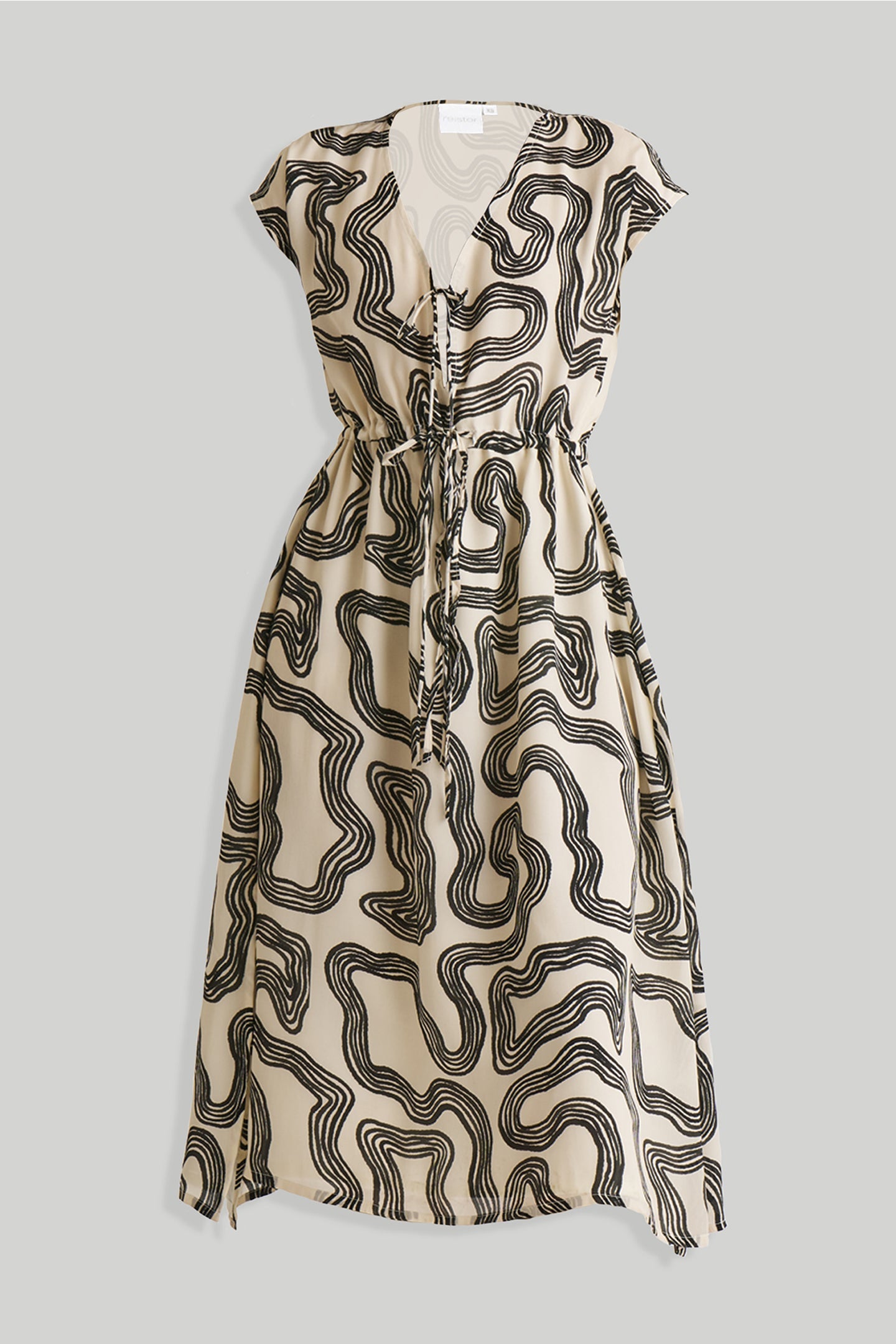 Reistor Deep V-neck Gathered Dress in Black Stripes