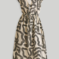 Reistor Deep V-neck Gathered Dress in Black Stripes