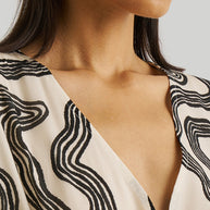 Reistor Deep V-neck Gathered Dress in Black Stripes