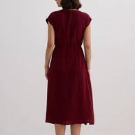 Reistor Deep V-neck Gathered Dress in Burgundy