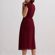 Reistor Deep V-neck Gathered Dress in Burgundy