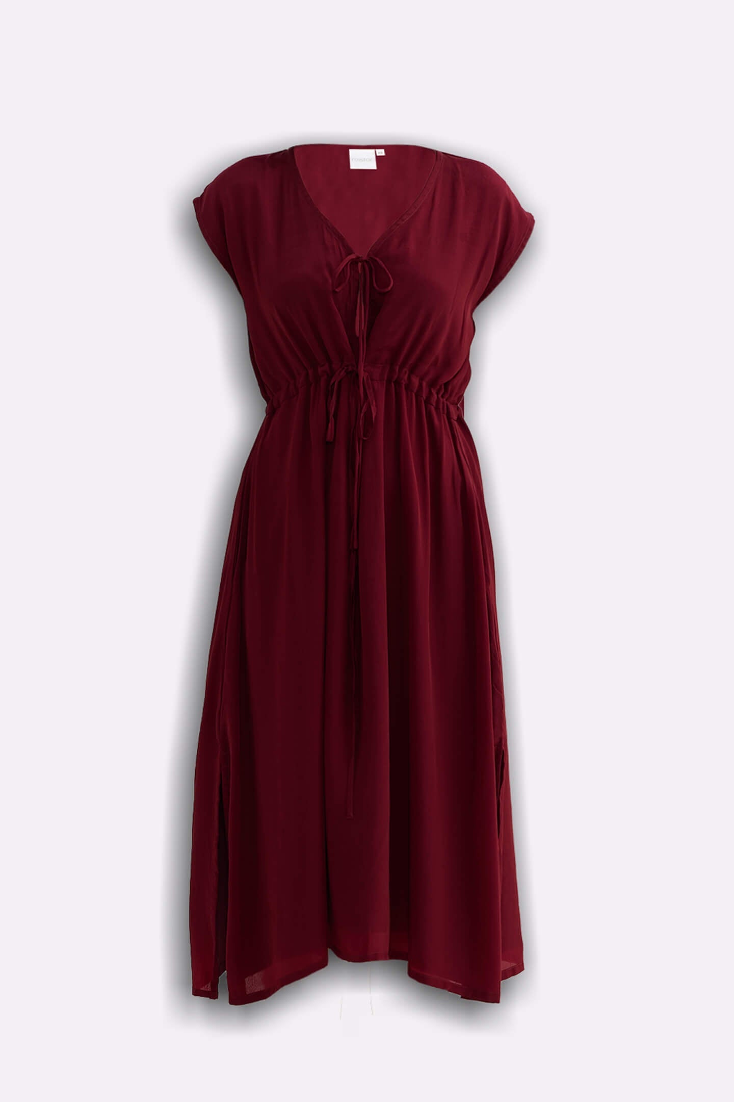 Reistor Deep V-neck Gathered Dress in Burgundy