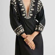Reistor Deep V Embroidered Dress in Black