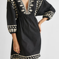Reistor Deep V Embroidered Dress in Black