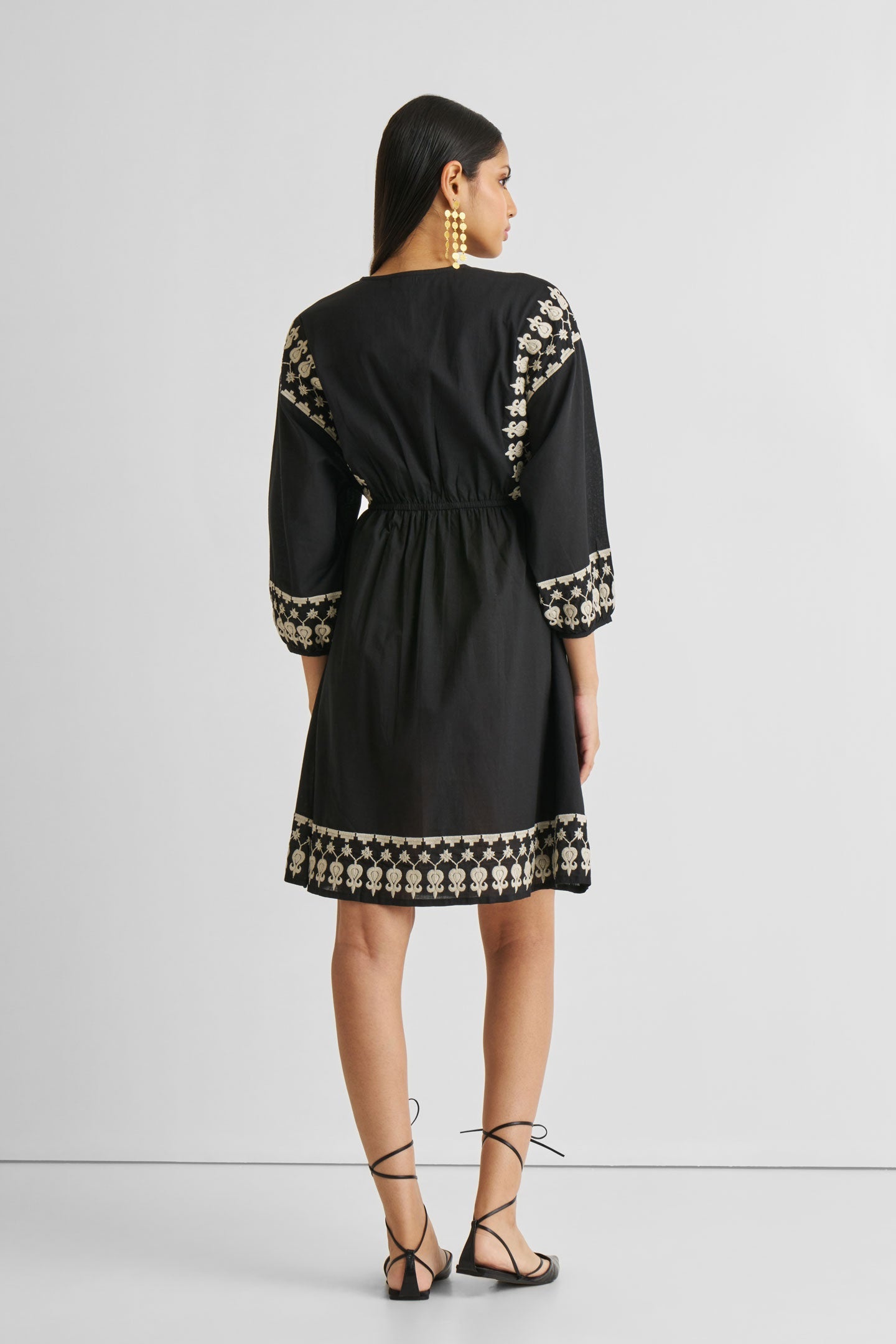 Reistor Deep V Embroidered Dress in Black