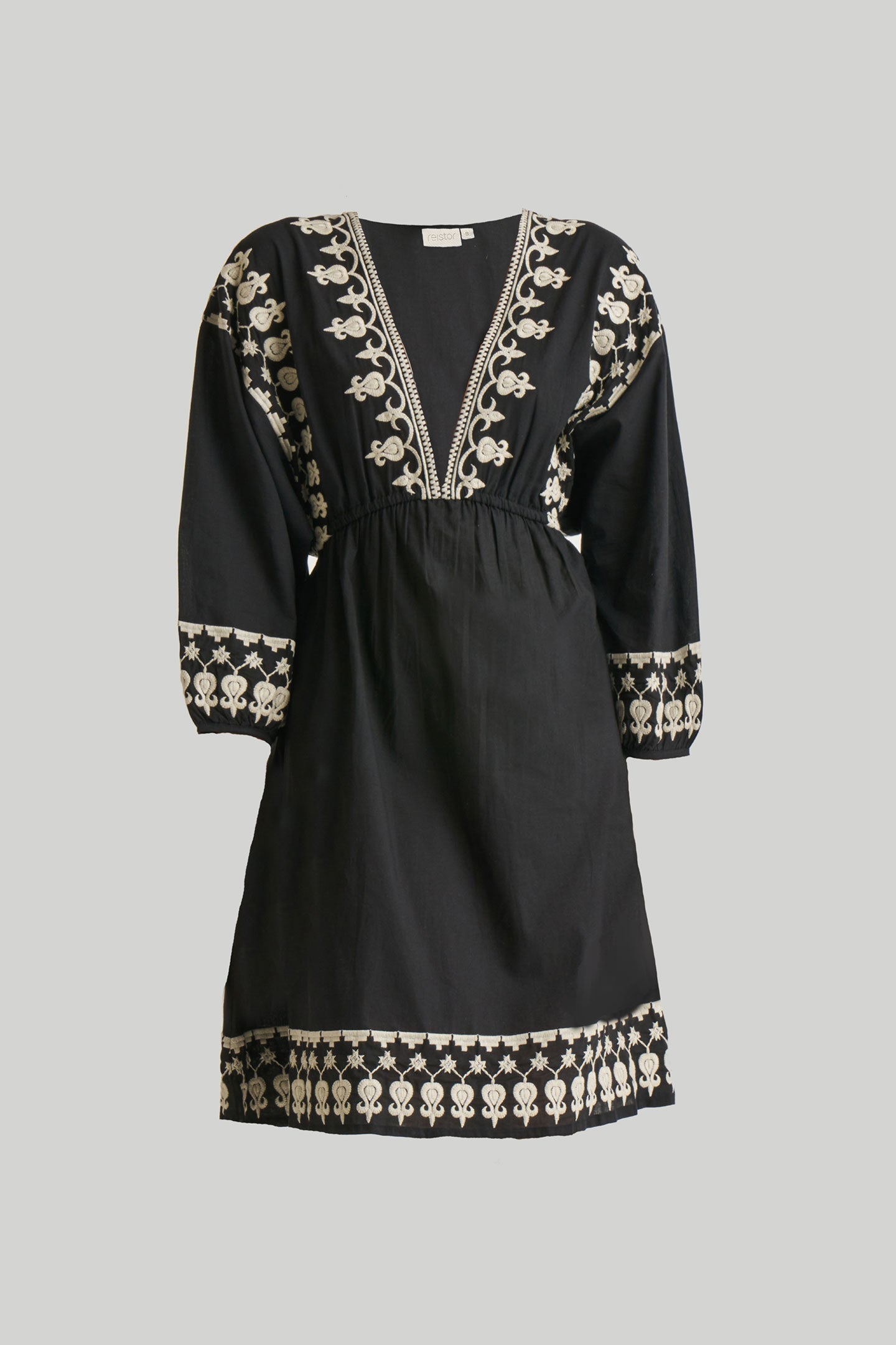 Reistor Deep V Embroidered Dress in Black