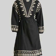 Reistor Deep V Embroidered Dress in Black