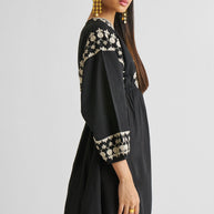 Reistor Deep V Embroidered Dress in Black