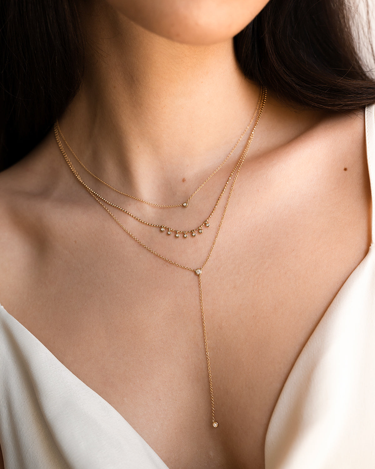 Zoe Lev 14k Gold Bezel Diamond Lariat Necklace