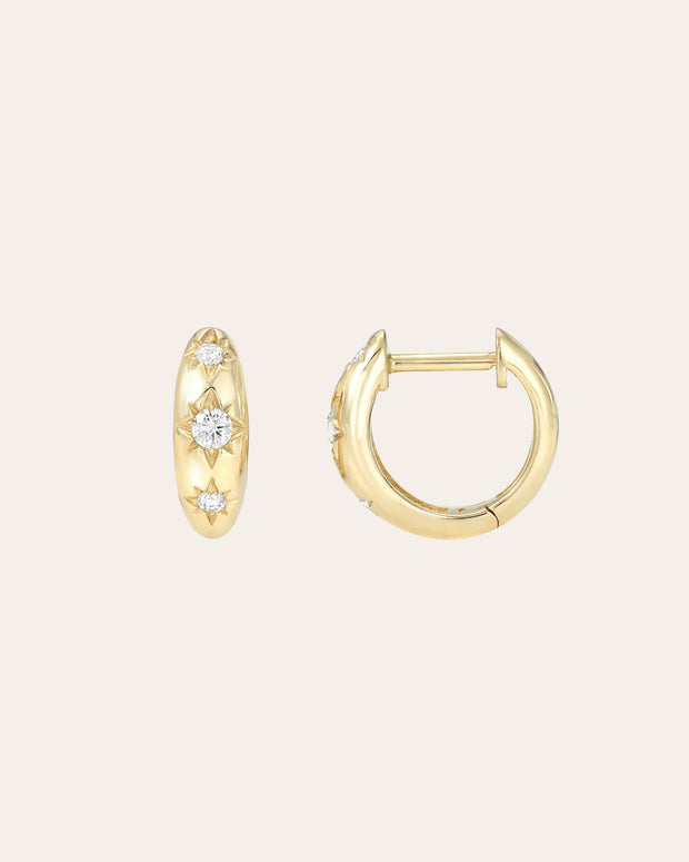 Zoe Lev Diamond Domed Starburst Huggie Earrings