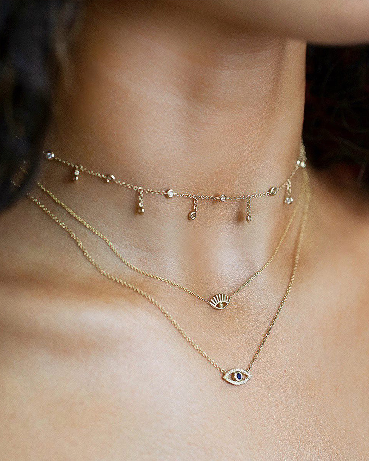 Zoe Lev Diamond & Sapphire Evil Eye Necklace