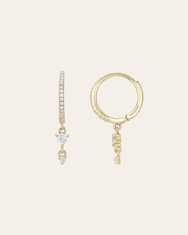 Zoe Lev Diamond Huggie Earrings With Drop Duo