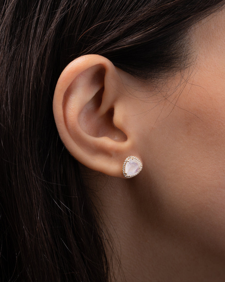 Zoe Lev Diamond Moonstone Stud Earrings
