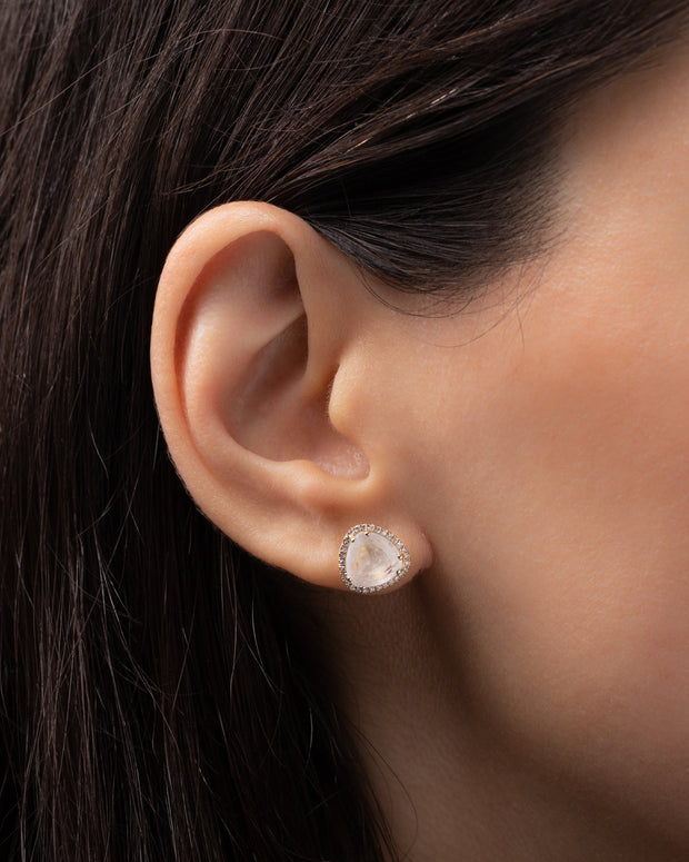 Zoe Lev Diamond Moonstone Stud Earrings