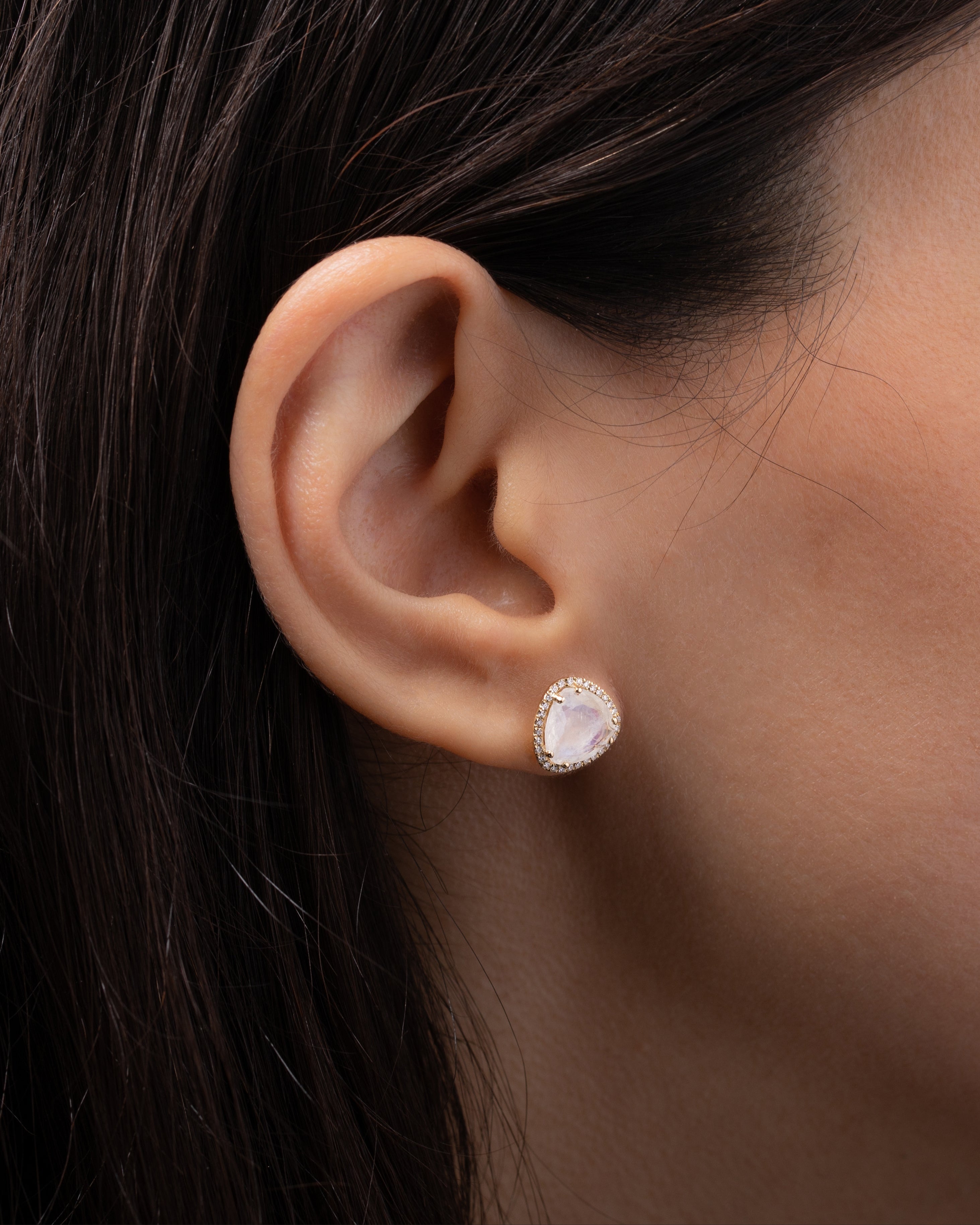 Zoe Lev Diamond Moonstone Stud Earrings