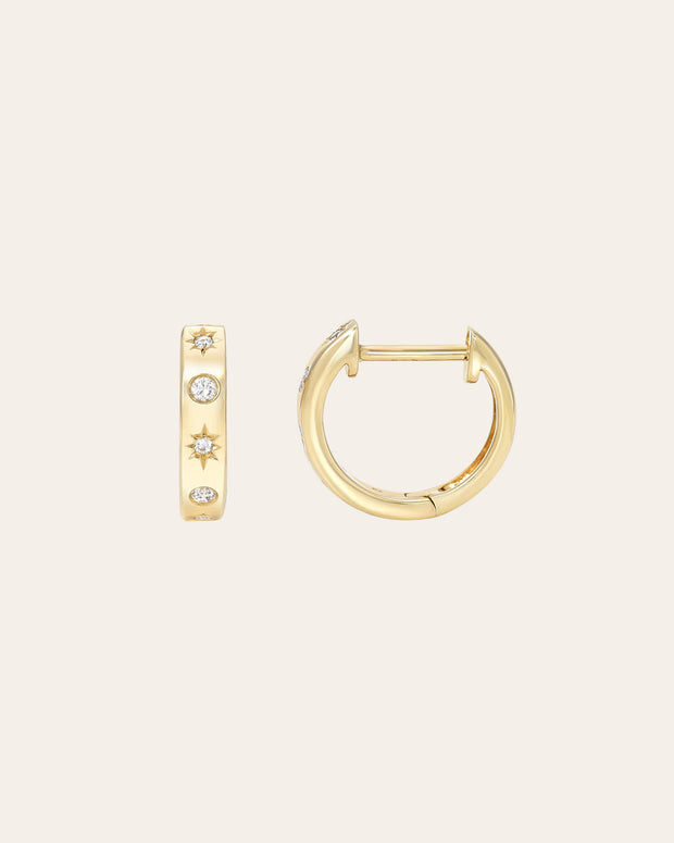 Zoe Lev Diamond Starburst Huggie Earrings