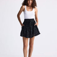 Reistor Drawstring Short Skirt in Dark Blue Florals