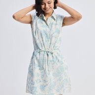 Reistor Drawstring Shirt Dress in Blue Florals