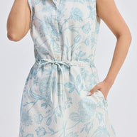 Reistor Drawstring Shirt Dress in Blue Florals