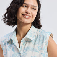 Reistor Drawstring Shirt Dress in Blue Florals