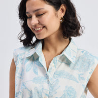Reistor Drawstring Shirt Dress in Blue Florals