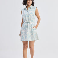 Reistor Drawstring Shirt Dress in Blue Florals