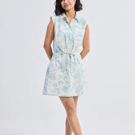 Reistor Drawstring Shirt Dress in Blue Florals
