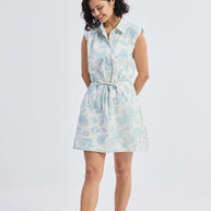 Reistor Drawstring Shirt Dress in Blue Florals