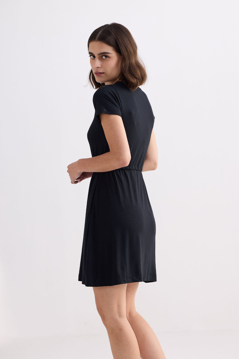 Reistor Drawstring Short T-shirt Dress in Black