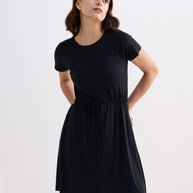 Reistor Drawstring Short T-shirt Dress in Black