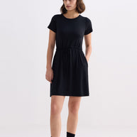 Reistor Drawstring Short T-shirt Dress in Black