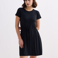 Reistor Drawstring Short T-shirt Dress in Black