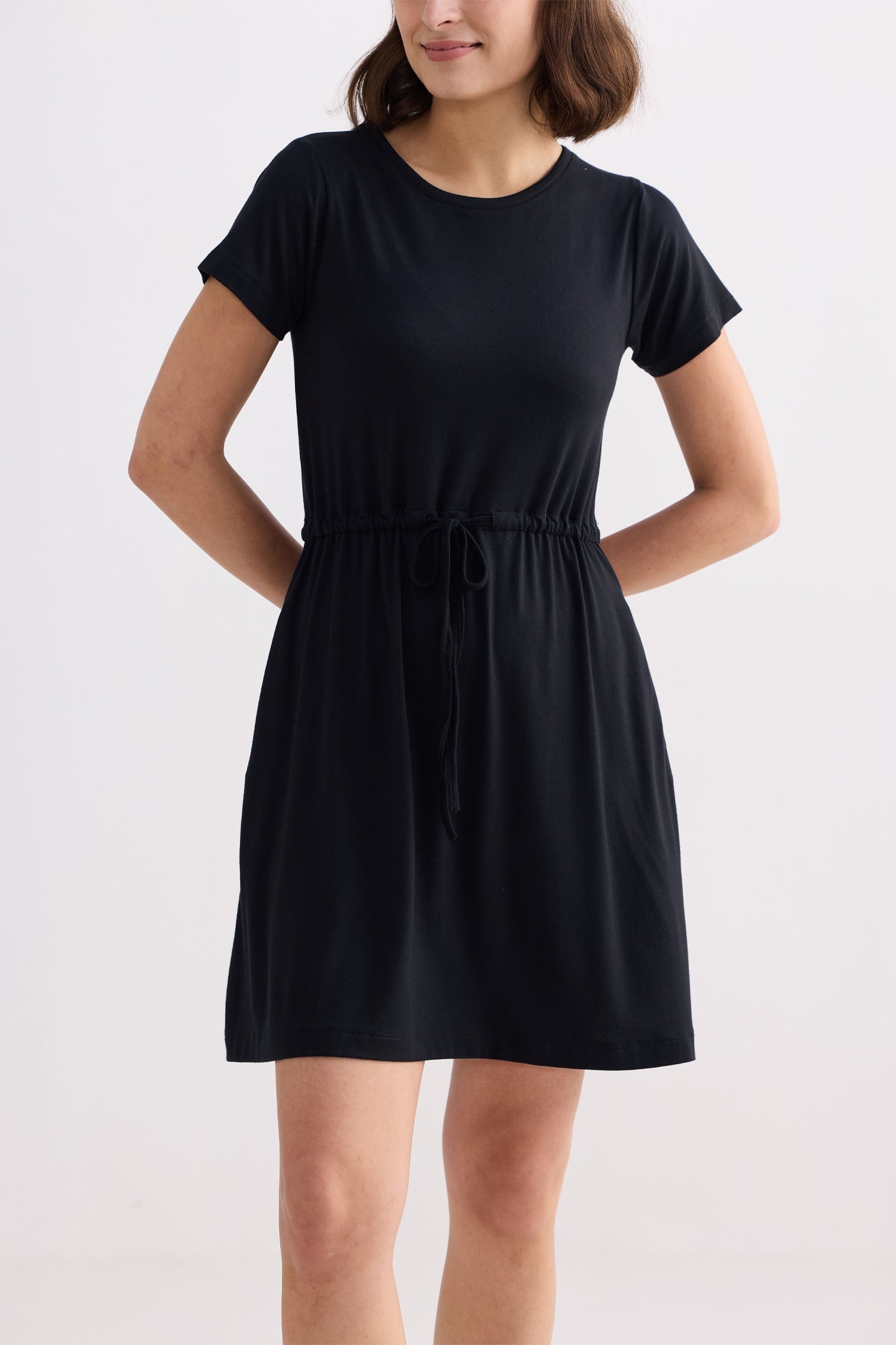 Reistor Drawstring Short T-shirt Dress in Black