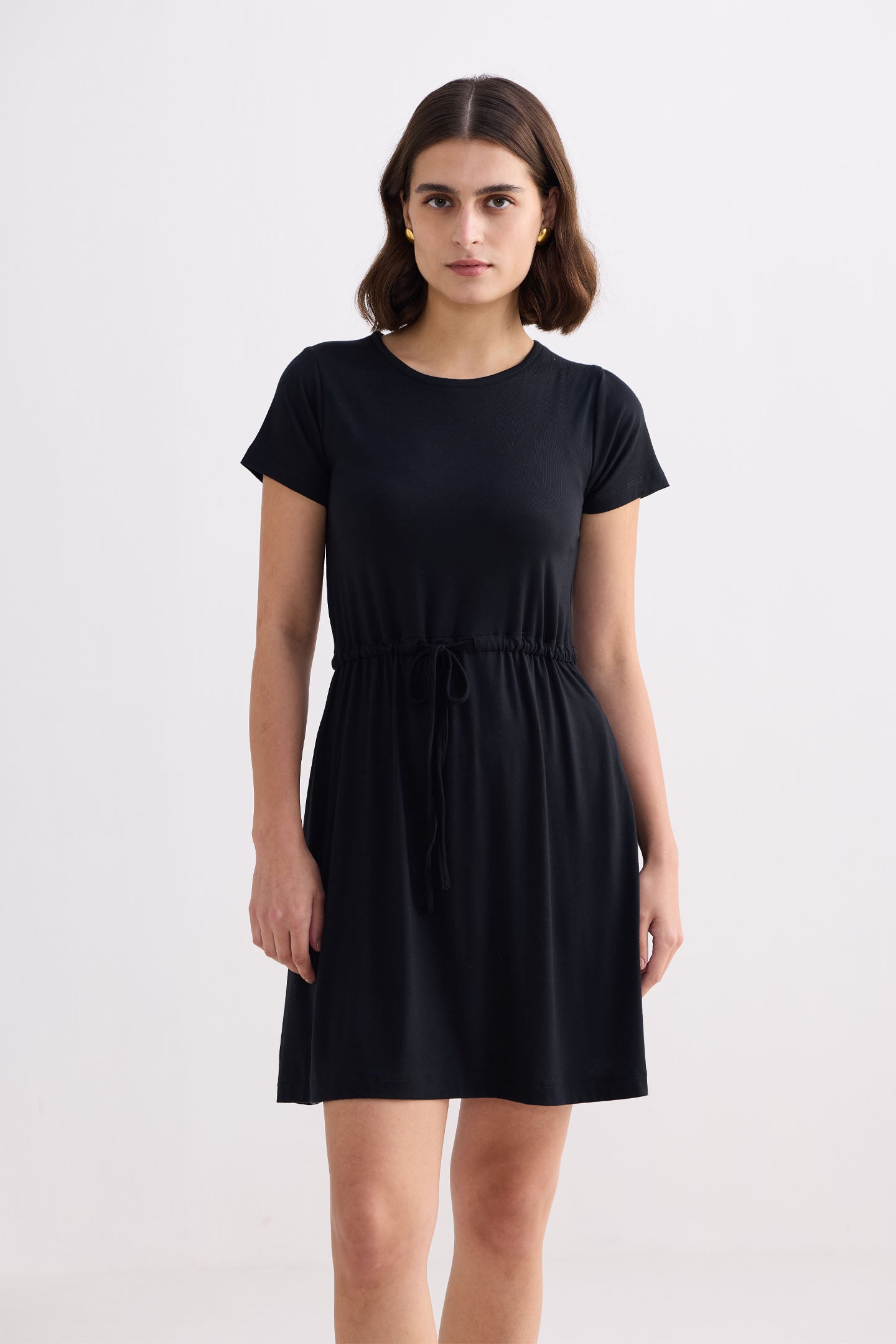 Reistor Drawstring Short T-shirt Dress in Black