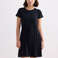 Reistor Drawstring Short T-shirt Dress in Black