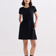 Reistor Drawstring Short T-shirt Dress in Black