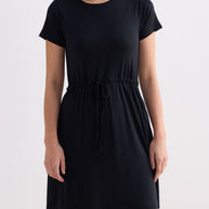 Reistor Drawstring Short T-shirt Dress in Black
