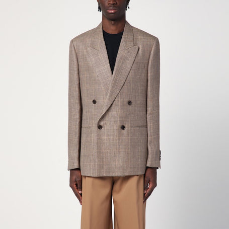 Lardini Brown Double-breasted Jacket In Prince Of Wales Pattern