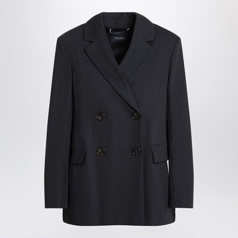 S Max Mara Double-breasted Jacket In Midnight Blue Crêpe Wool
