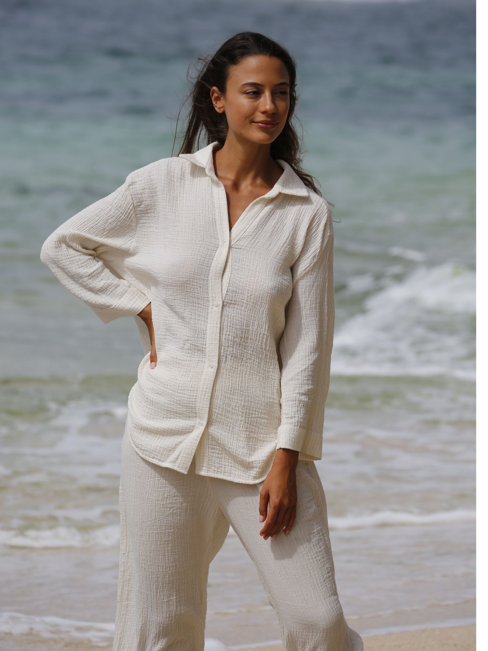 Echo Maxi Shirt - Gold Stripes