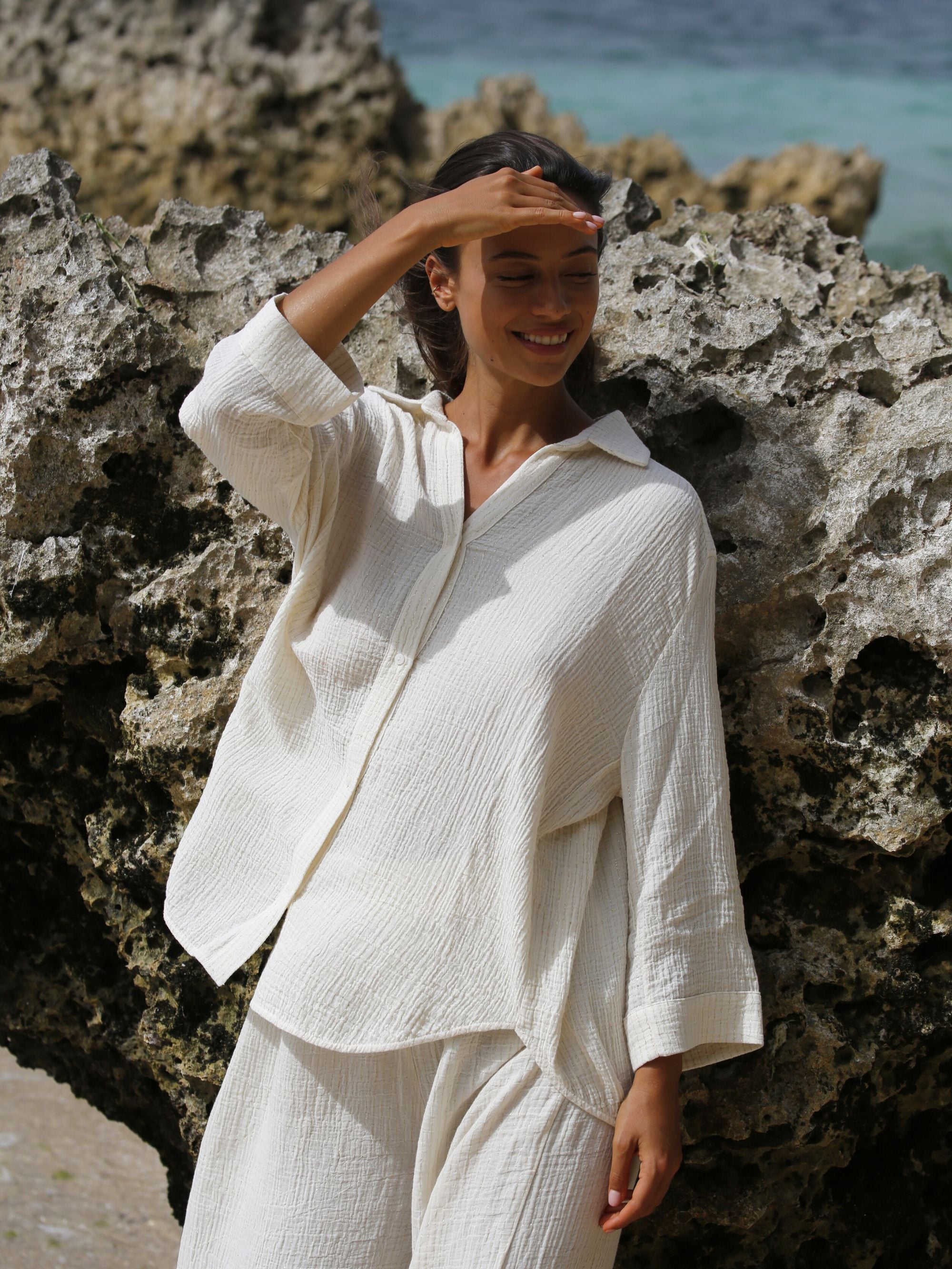 Echo Maxi Shirt - Gold Stripes
