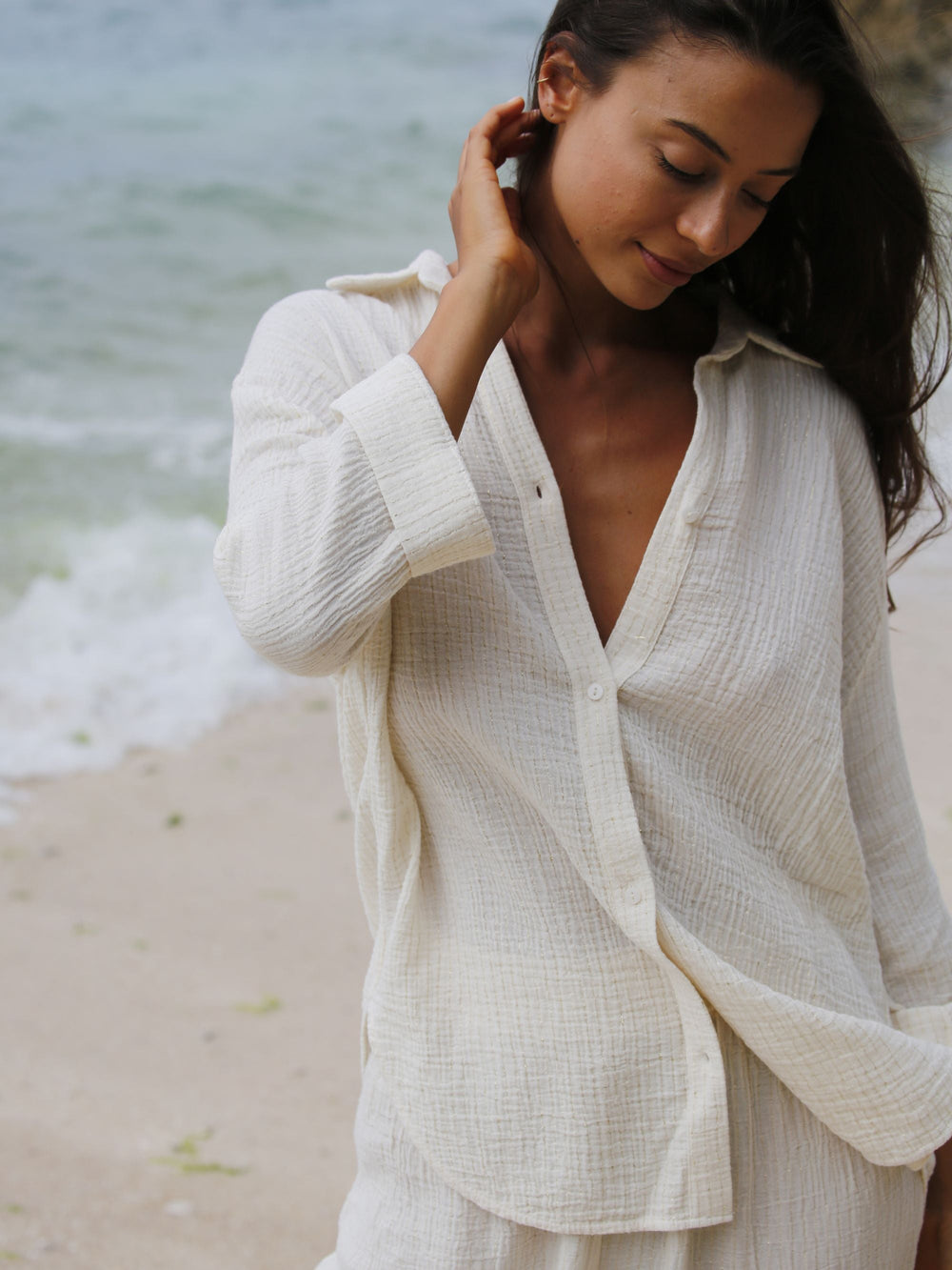Echo Maxi Shirt - Gold Stripes