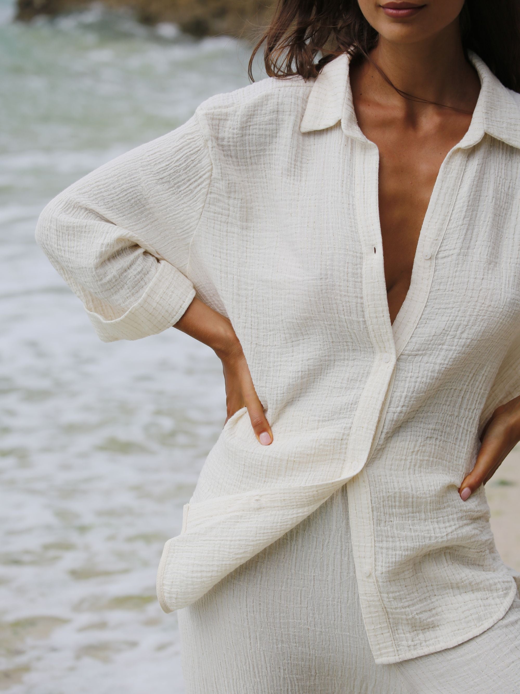 Echo Maxi Shirt - Gold Stripes