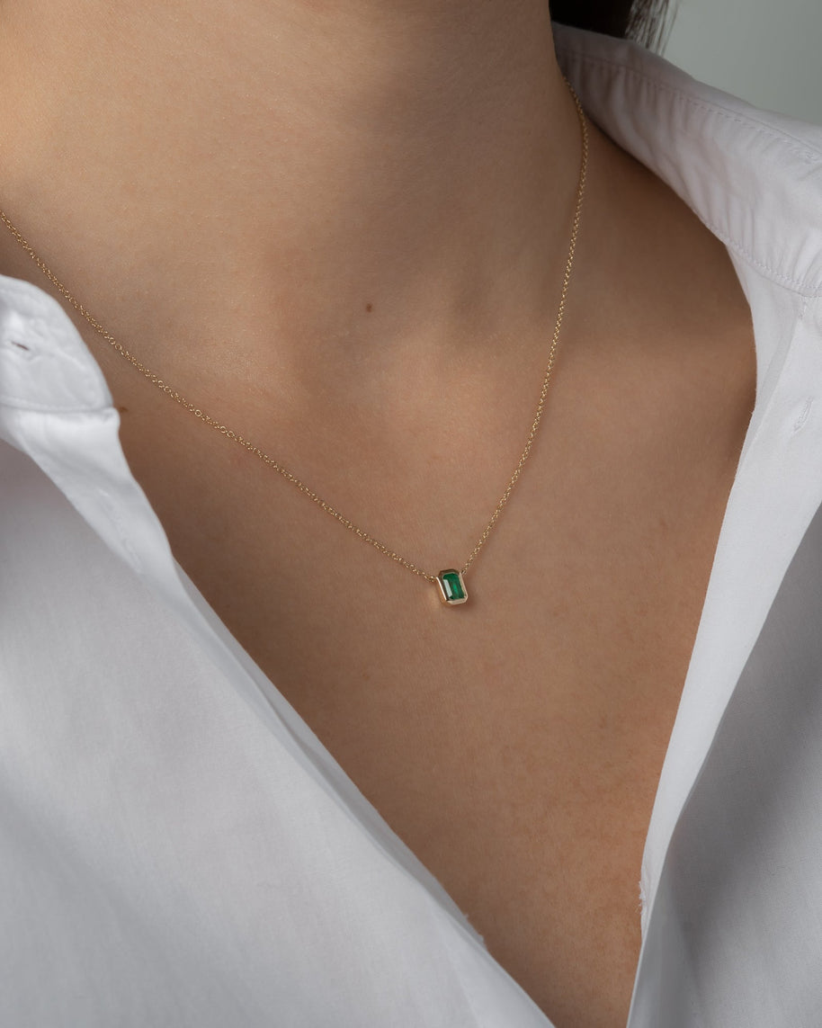 Zoe Lev Emerald Cut Emerald Necklace