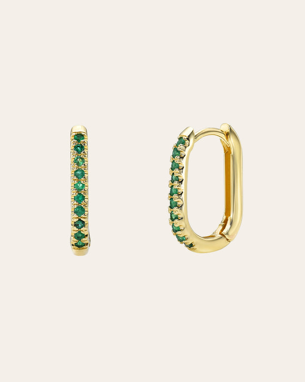 Zoe Lev Emerald Oval Hoop Earrings