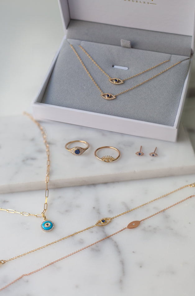 Zoe Lev Diamond & Sapphire Evil Eye Necklace