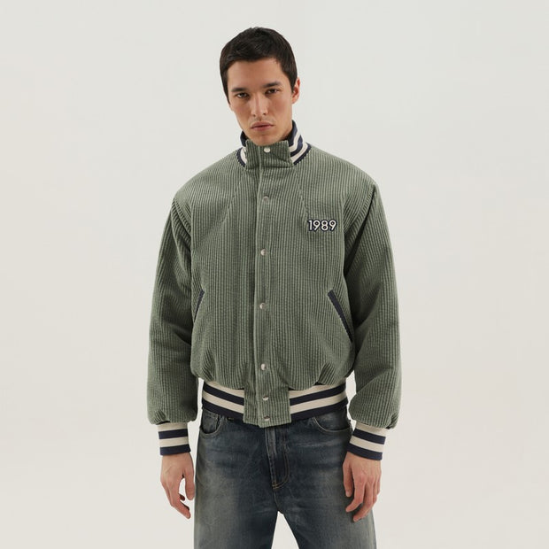 1989 STUDIO Light Green Corduroy Varsity Jacket