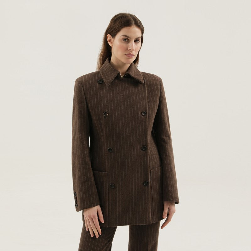 1989 STUDIO Brown Double-breasted Striped Blazer