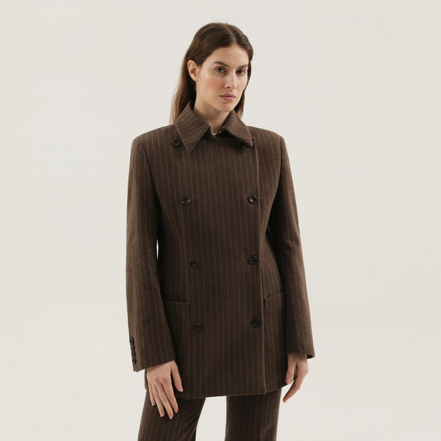 1989 STUDIO Brown Double-breasted Striped Blazer